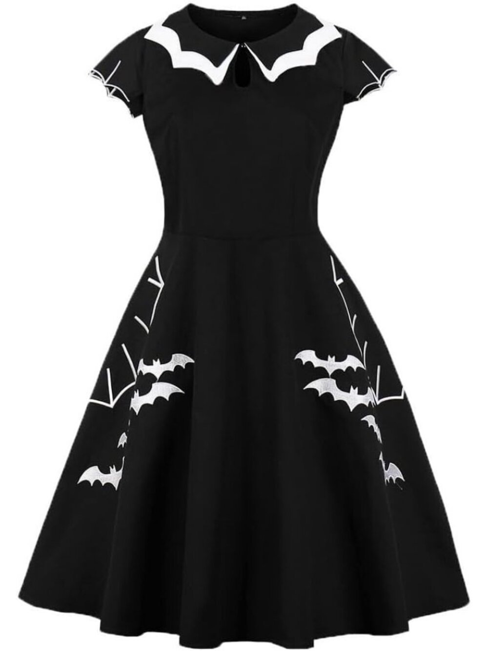 Women's Black Bat Spider Web Embroidery Vintage Dress | Halloween Theme Party
